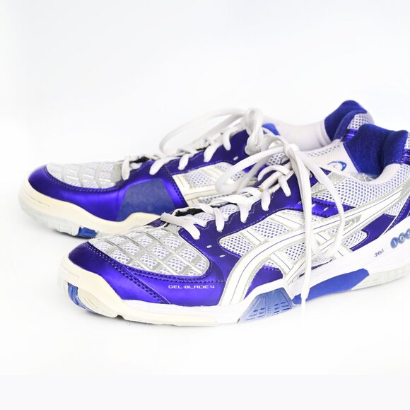 ASICS GEL BLADE 4 Indoor Sports Athletic Court Shoe Purple & White Size 9.5 - Picture 3 of 9